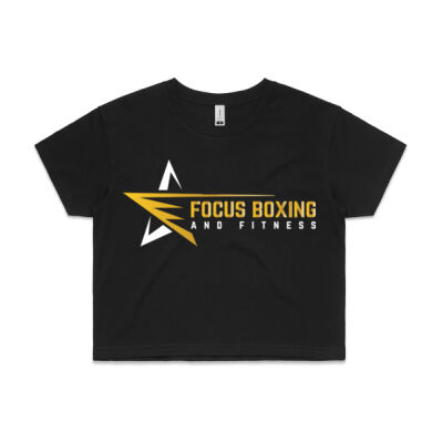 Women's Crop Tee Black/Yellow with back print Thumbnail